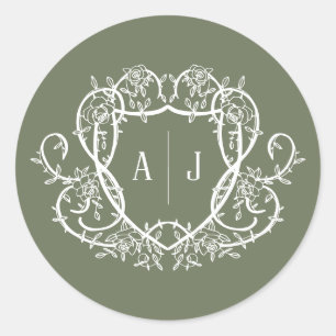 Sticker Rond Mariage Armoirie Monogramme Rose Débridée Crête