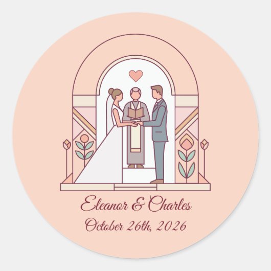 Sticker Rond Mariage Art Déco de Conte de Fées (Devant)