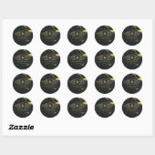 Sticker Rond Mariage Art déco en marbre d'or noir (Feuille)