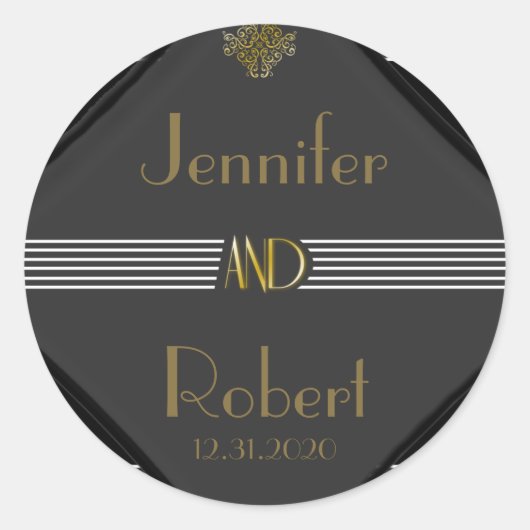 Sticker Rond Mariage Art Déco Posh (Devant)