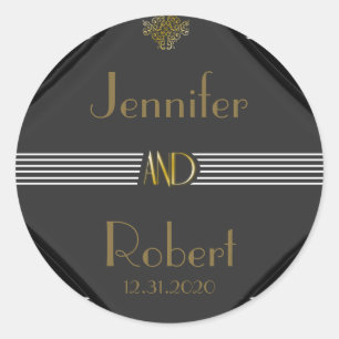 Sticker Rond Mariage Art Déco Posh