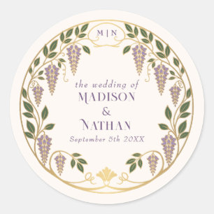 Sticker Rond Mariage Art Nouveau Or Wisteria Violet