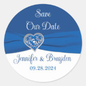 Sticker Rond Mariage au bleu royal et cœur blanc d'amour (Devant)