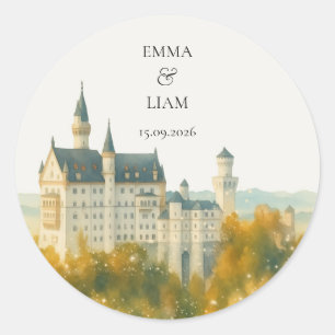 Sticker Rond Mariage au château de conte de fées élégant