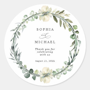 Sticker Rond Mariage au feuillage d'eucalyptus