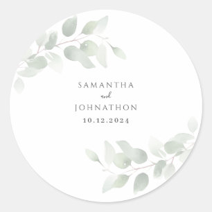 Sticker Rond Mariage au feuillage d'eucalyptus