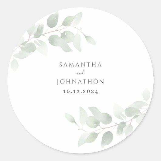 Sticker Rond Mariage au feuillage d'eucalyptus (Devant)