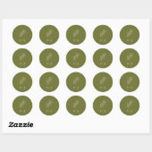 Sticker Rond Mariage au monogramme botanique vert olive (Feuille)
