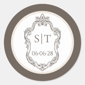 Sticker Rond Mariage au Monogramme Crème et Mocca