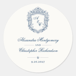 Sticker Rond Mariage au monogramme de style baroque vintage