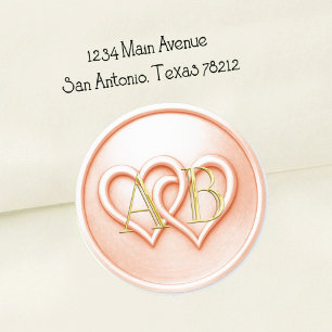 Sticker Rond Mariage au monogramme entrelacé de deux cœurs Peac