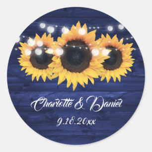 Sticker Rond Mariage au tournesol avec éclairages en bois rusti