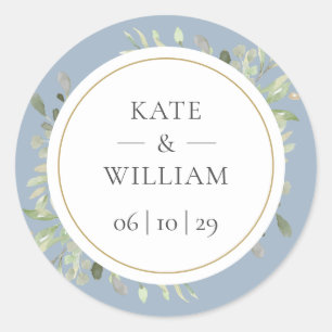 Sticker Rond Mariage au vert Eucalyptus Bleu Poussiéreux