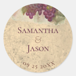 Sticker Rond Mariage au vignoble Aquarelle Raisins