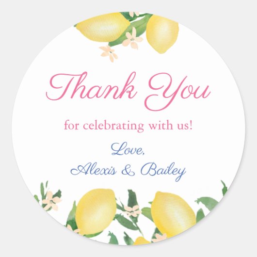 Sticker Rond Mariage aux citrons aquarelle Favoriser le Merci (Devant)