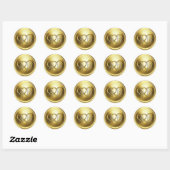 Sticker Rond Mariage aux Deux Cœurs Entrelacés Dorés (Feuille)