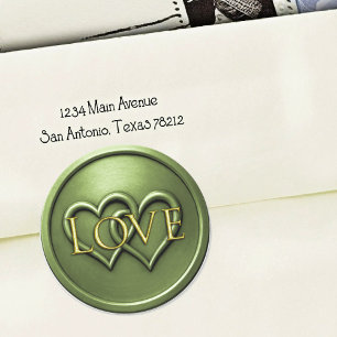 Sticker Rond Mariage aux deux coeurs entrelacés verts