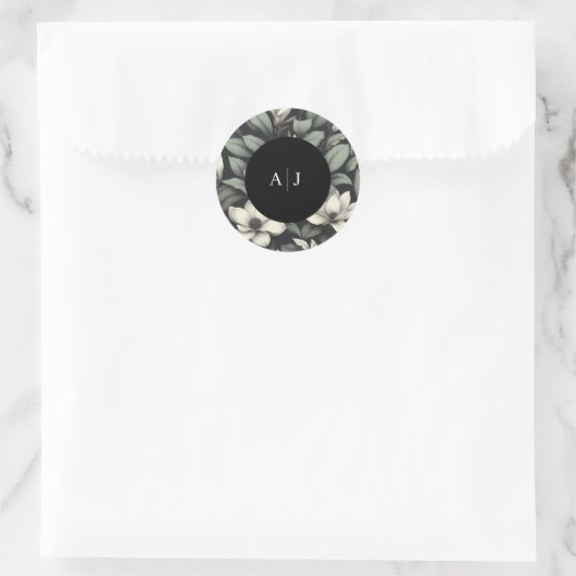 Sticker Rond Mariage aux fleurs blanches et verdure (Sac)