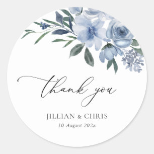 Sticker Rond mariage aux fleurs bleues poussiéreuses