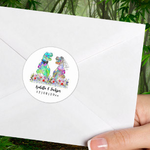 Sticker Rond Mariage aux fleurs sauvages sur le thème des dinos