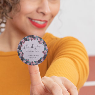Sticker Rond Mariage aux Hortensias Or Bleu Lavande Violet