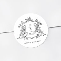 Mariage aux monogrammes à crête florale noir et bl