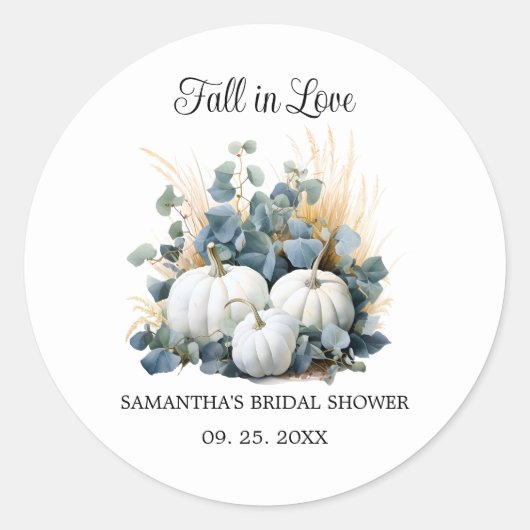 Sticker Rond Mariage avec citrouilles blanches et eucalyptus (Devant)
