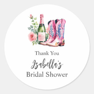Sticker Rond Mariage avec des Bottes et des Bulles Rose