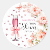 Sticker Rond Mariage avec des Roses Rose Poussiéreuses Perles e (Devant)
