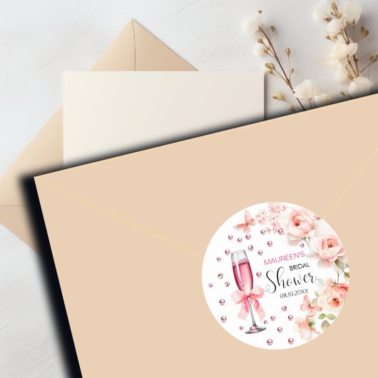 Sticker Rond Mariage avec des Roses Rose Poussiéreuses Perles e