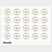 Sticker Rond Mariage avec feuilles vertes et fleurs roses (Feuille)
