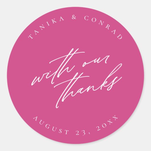 Sticker Rond Mariage Avec Nos Merci Wht/Fuchsia ID954 (Devant)