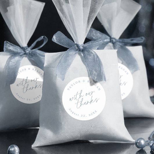 Sticker Rond Mariage Avec Notre Merci Blue White ID1045