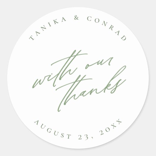 Sticker Rond Mariage Avec Notre Merci Green/Wht ID954 (Devant)