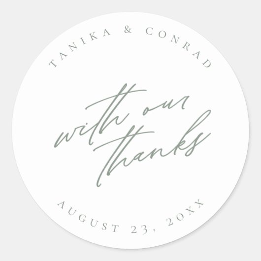Sticker Rond Mariage Avec Notre Merci Sage/Wht ID954 (Devant)