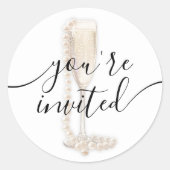 Sticker Rond Mariage avec perles et Prosecco (Devant)