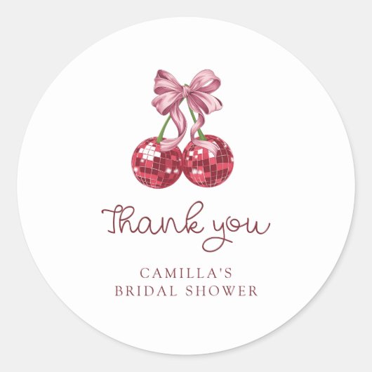 Sticker Rond Mariage avec un Nœud Rose Cerise (Devant)