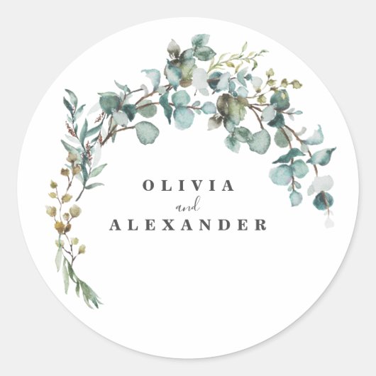 Sticker Rond Mariage avec verdure d'eucalyptus (Devant)