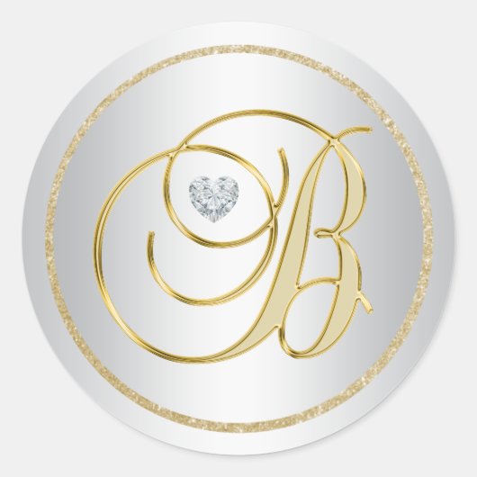 Sticker Rond Mariage "B" sur mesure Elegant Silver Gold (Devant)