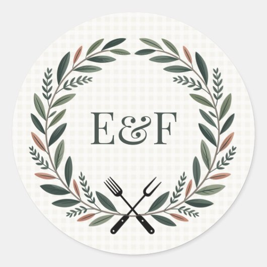 Sticker Rond Mariage BBQ Monogramme Rustique I Do (Devant)