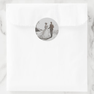 Sticker Rond Mariage Beach Couple