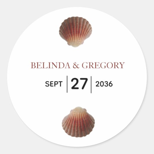 Sticker Rond Mariage Beach Seashell Clams (Devant)