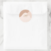 Sticker Rond Mariage beige boho incurvé nom date orange (Sac)