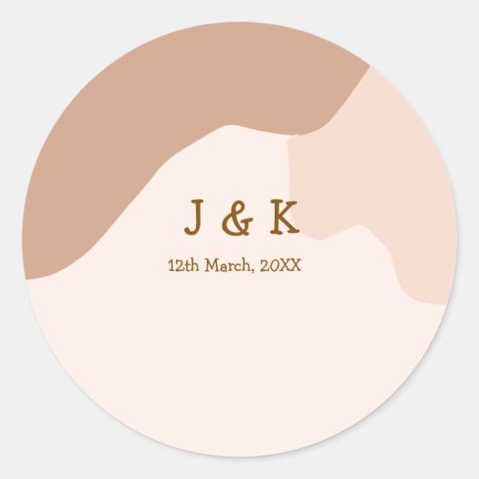 Sticker Rond Mariage beige boho incurvé nom date orange (Devant)