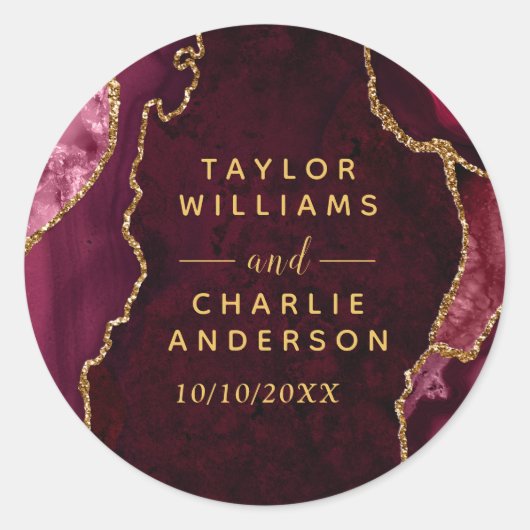 Sticker Rond Mariage Bille d'Agate Rouge et Or (Devant)