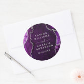 Sticker Rond Mariage Bille d'Agate Violette et Argentée (Enveloppe)
