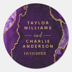Sticker Rond Mariage Bille d'agate violette et dorée