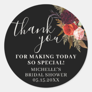 Sticker Rond Mariage Black Floral Remerciements Enterrement de