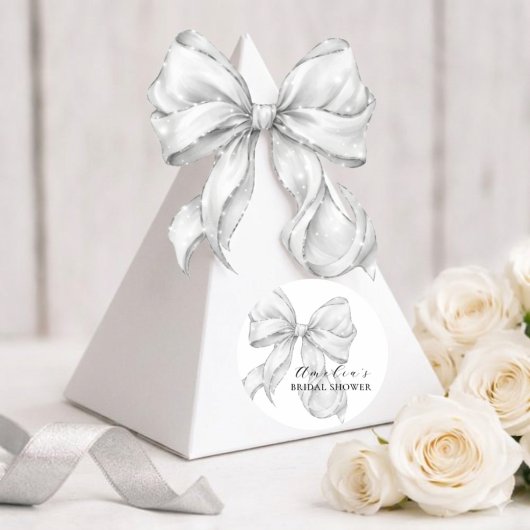Sticker Rond Mariage Blanc avec un Nœud