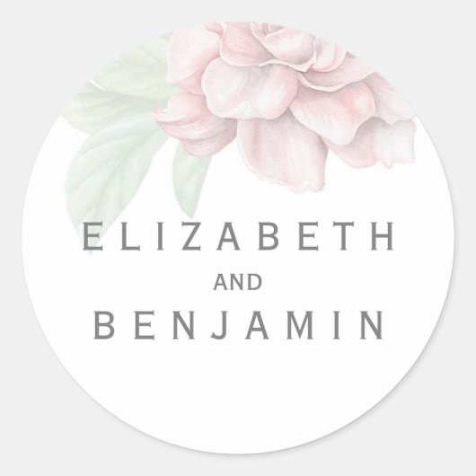 Sticker Rond Mariage blanc élégant Fleur rose doux (Devant)